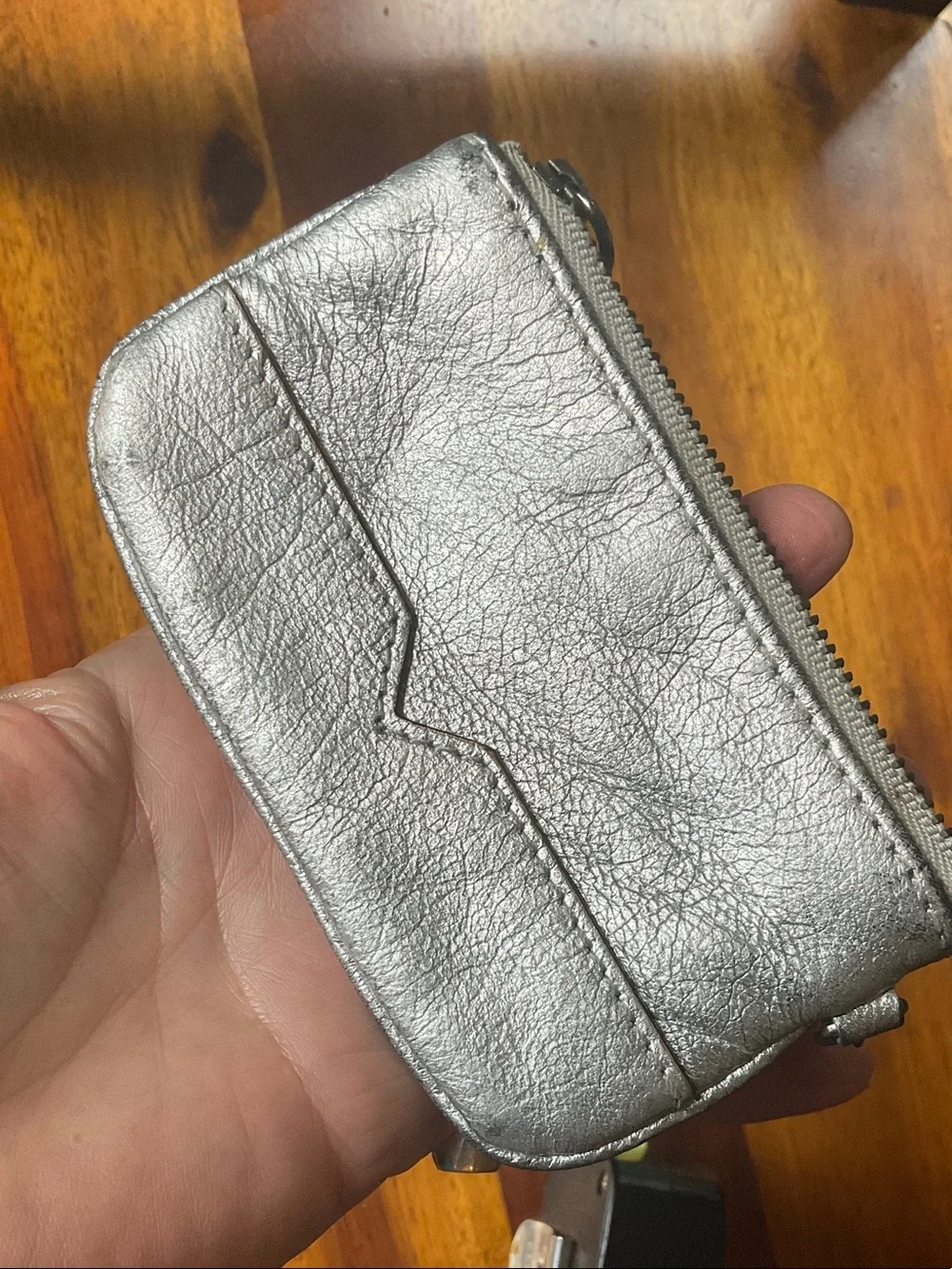 Rebecca Minkoff Metallic Silver Zip Card Holder Wallet